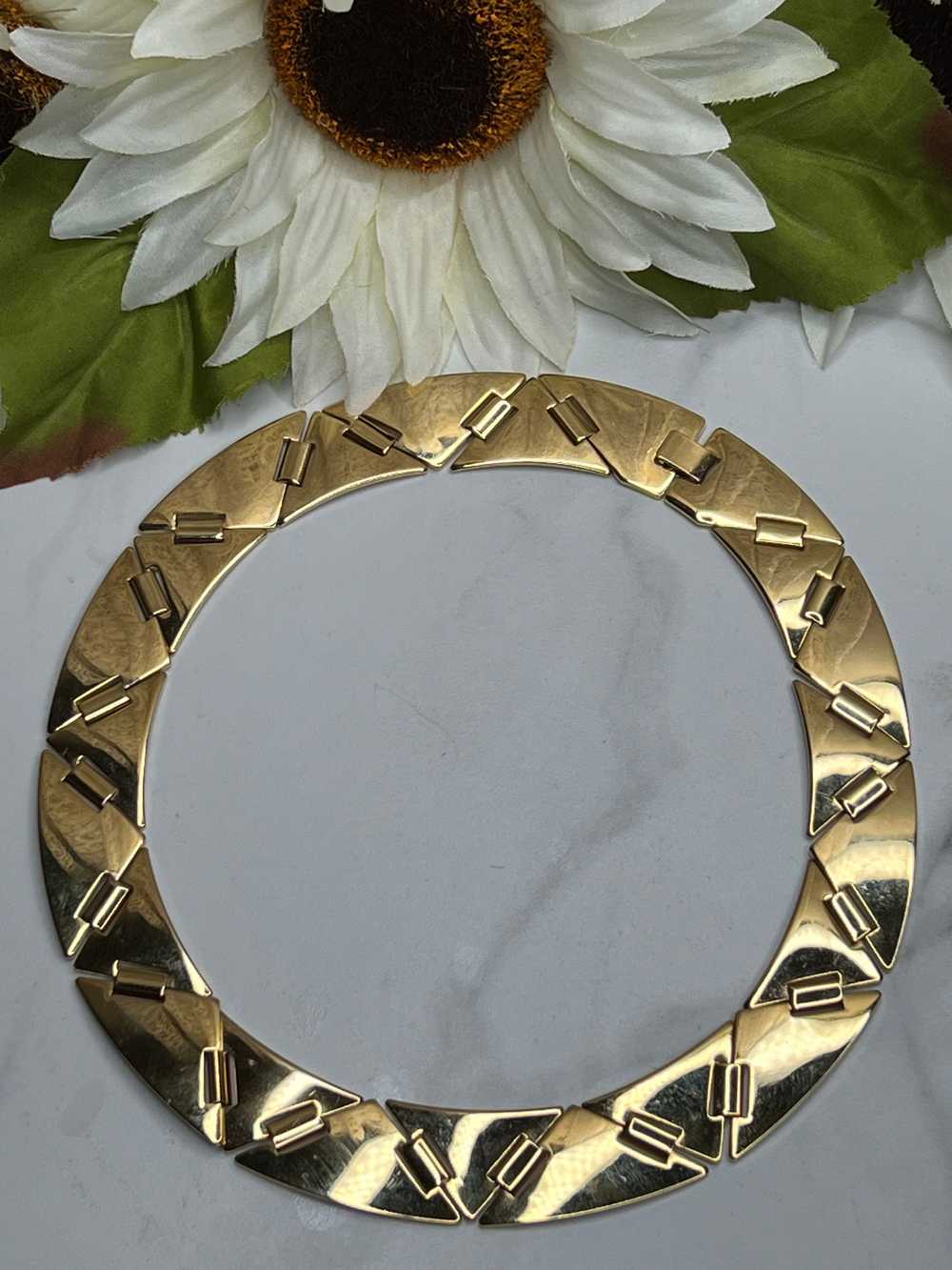 Vintage Gold Modernist Geometric Choker Necklace - image 4