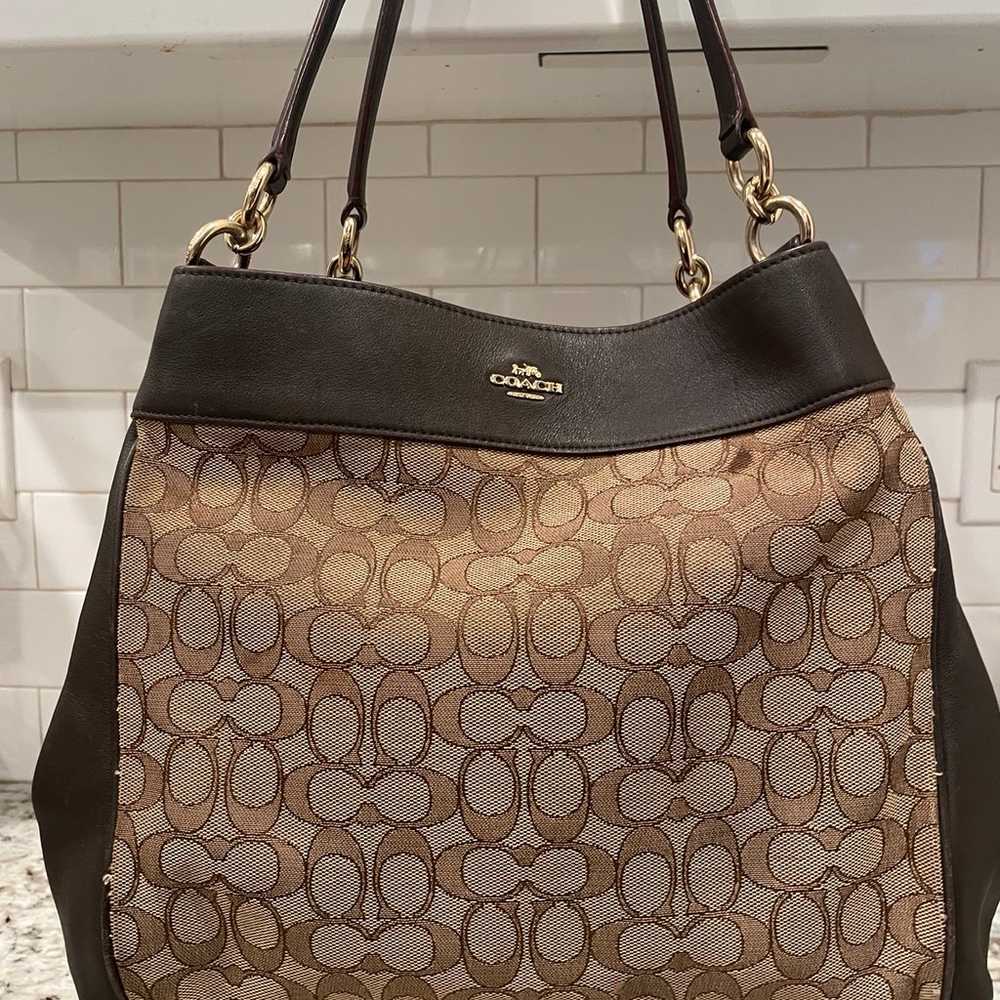 Coach monogram shoulder brown bag - image 10