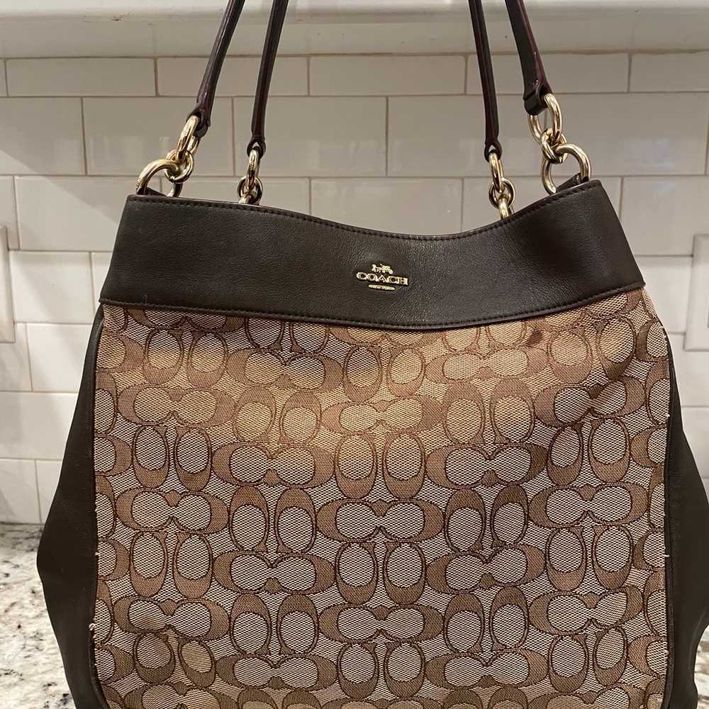 Coach monogram shoulder brown bag - image 11