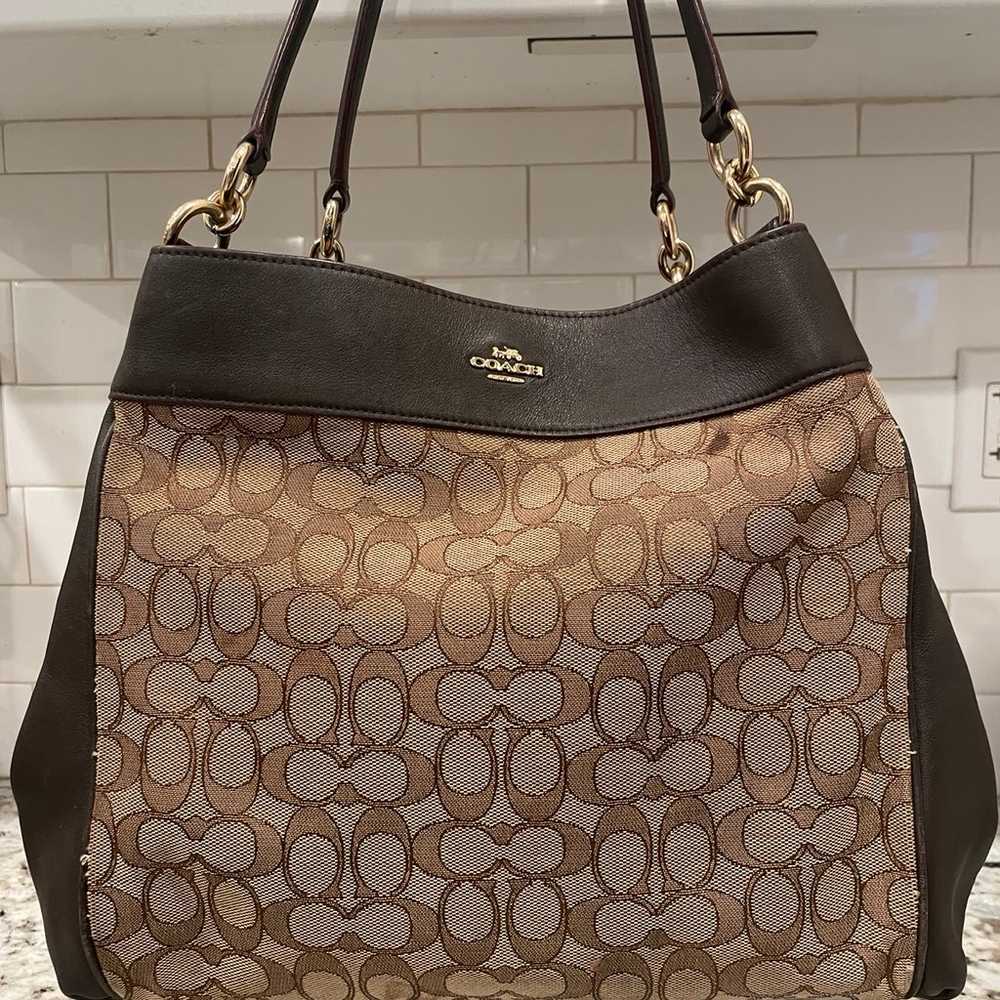 Coach monogram shoulder brown bag - image 12