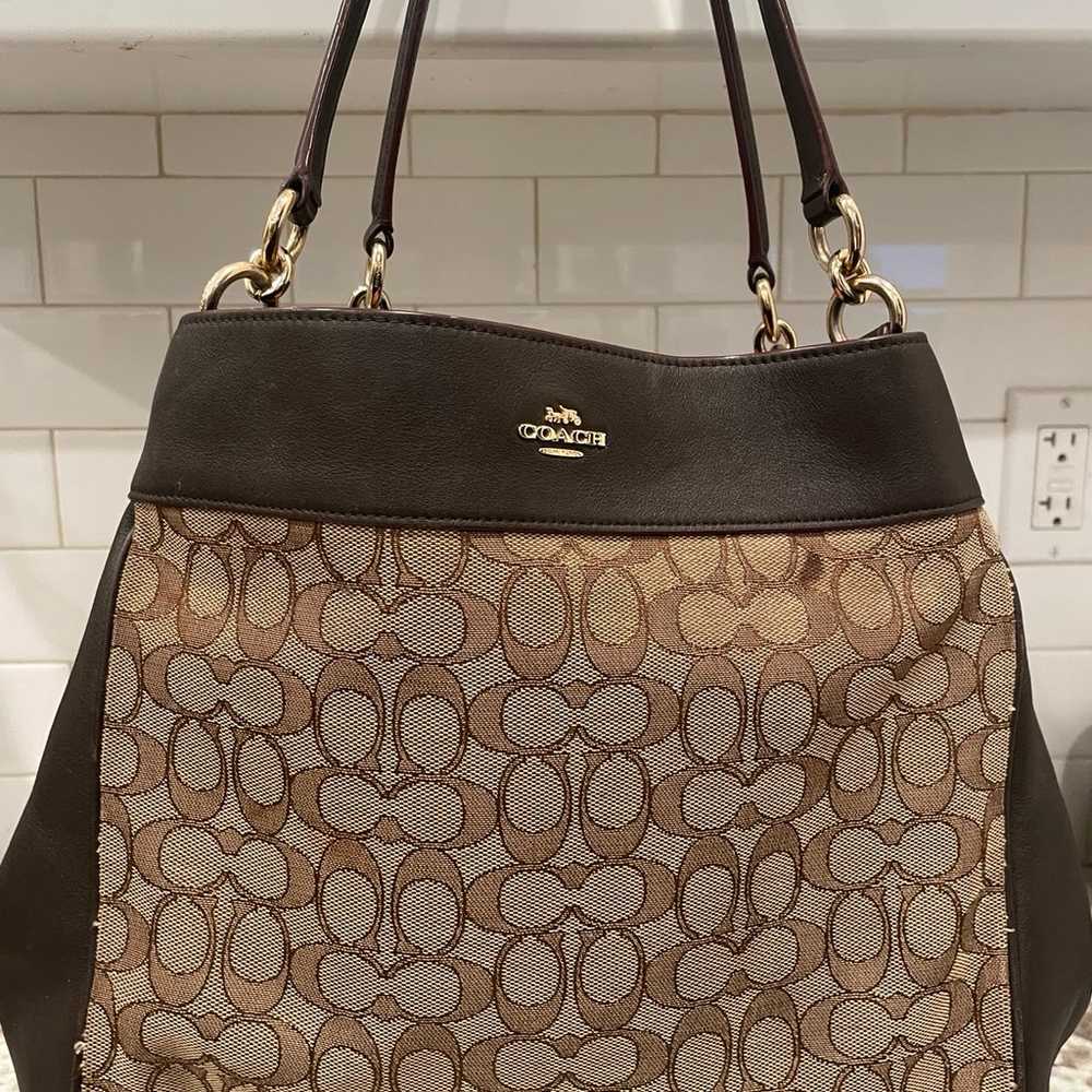 Coach monogram shoulder brown bag - image 1