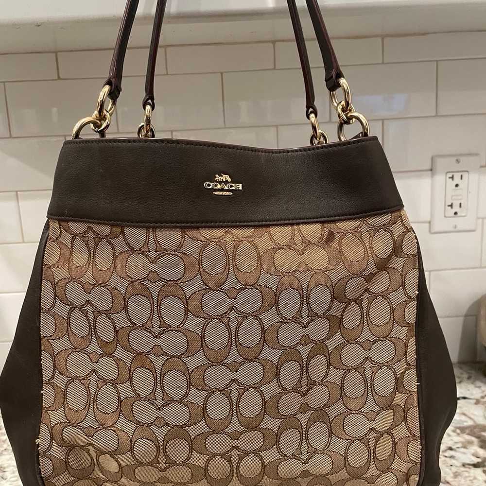 Coach monogram shoulder brown bag - image 3