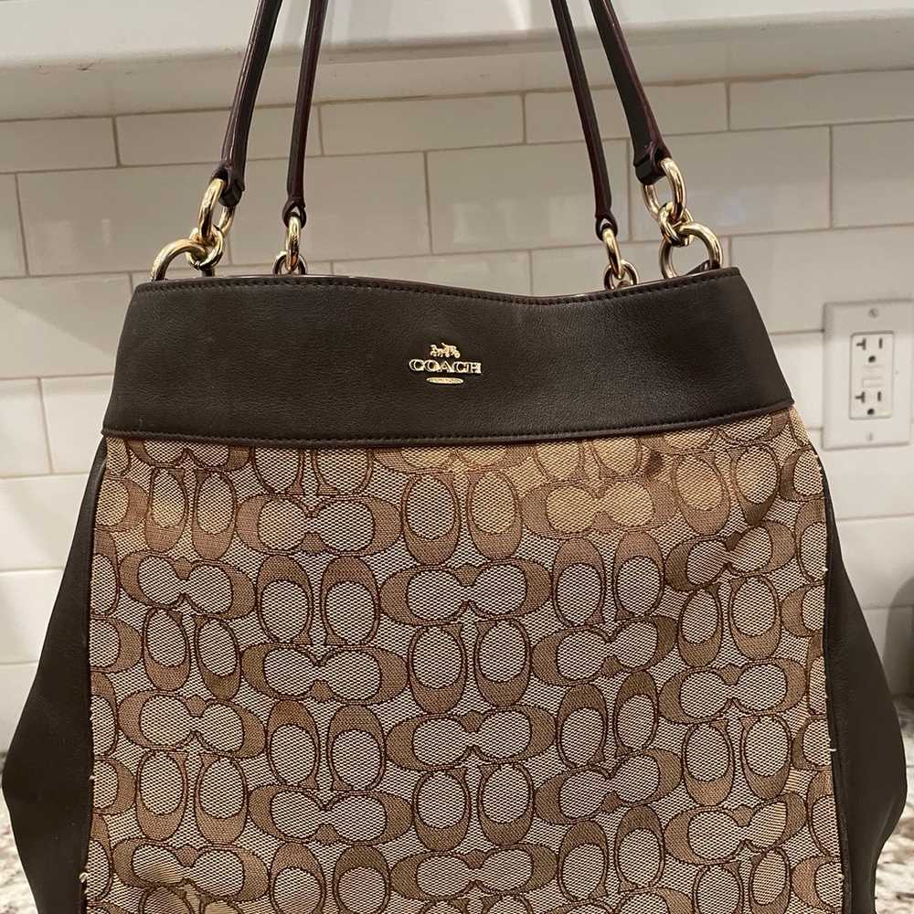 Coach monogram shoulder brown bag - image 4