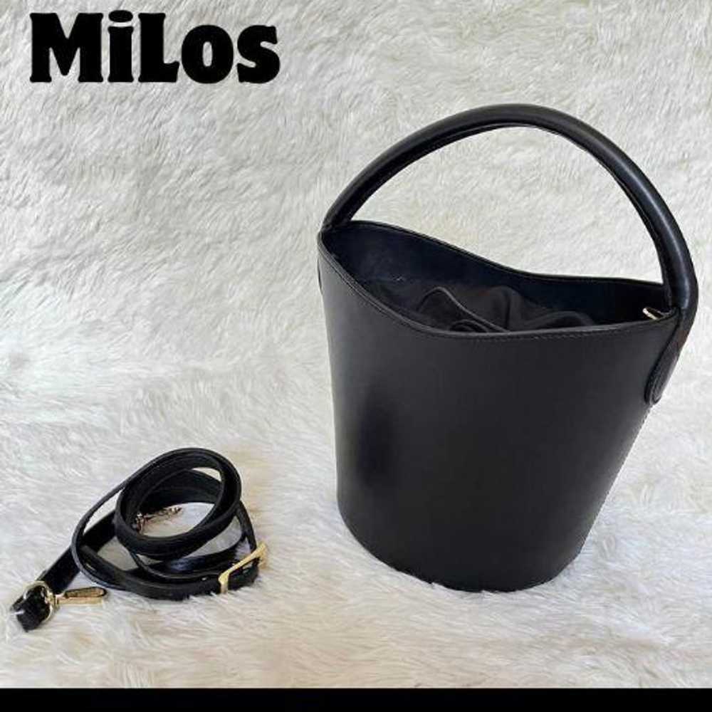 Milos Leather Shoulder Bag 2WAY Bucket Leather Bl… - image 1