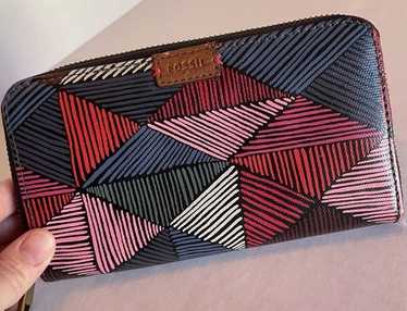 Fossil Geo Multi Color Zip Around Wallet With Bro… - image 1