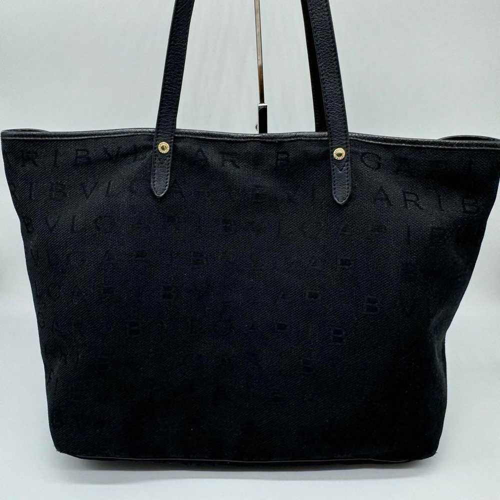 BVLGARI Logo Mania Canvas x Leather Tote Bag Black - image 5