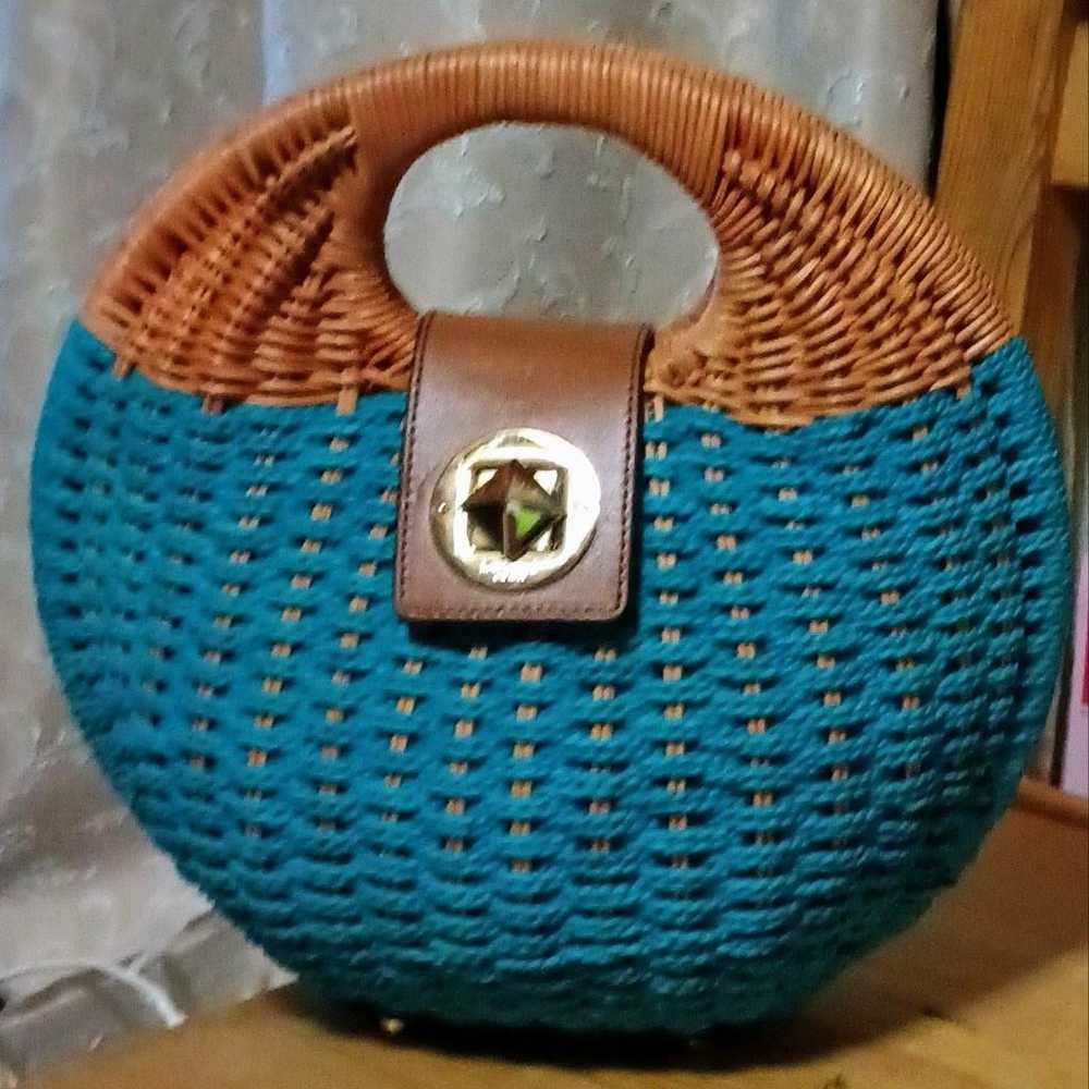 kate spade Turquoise Straw Basket Bag - image 1