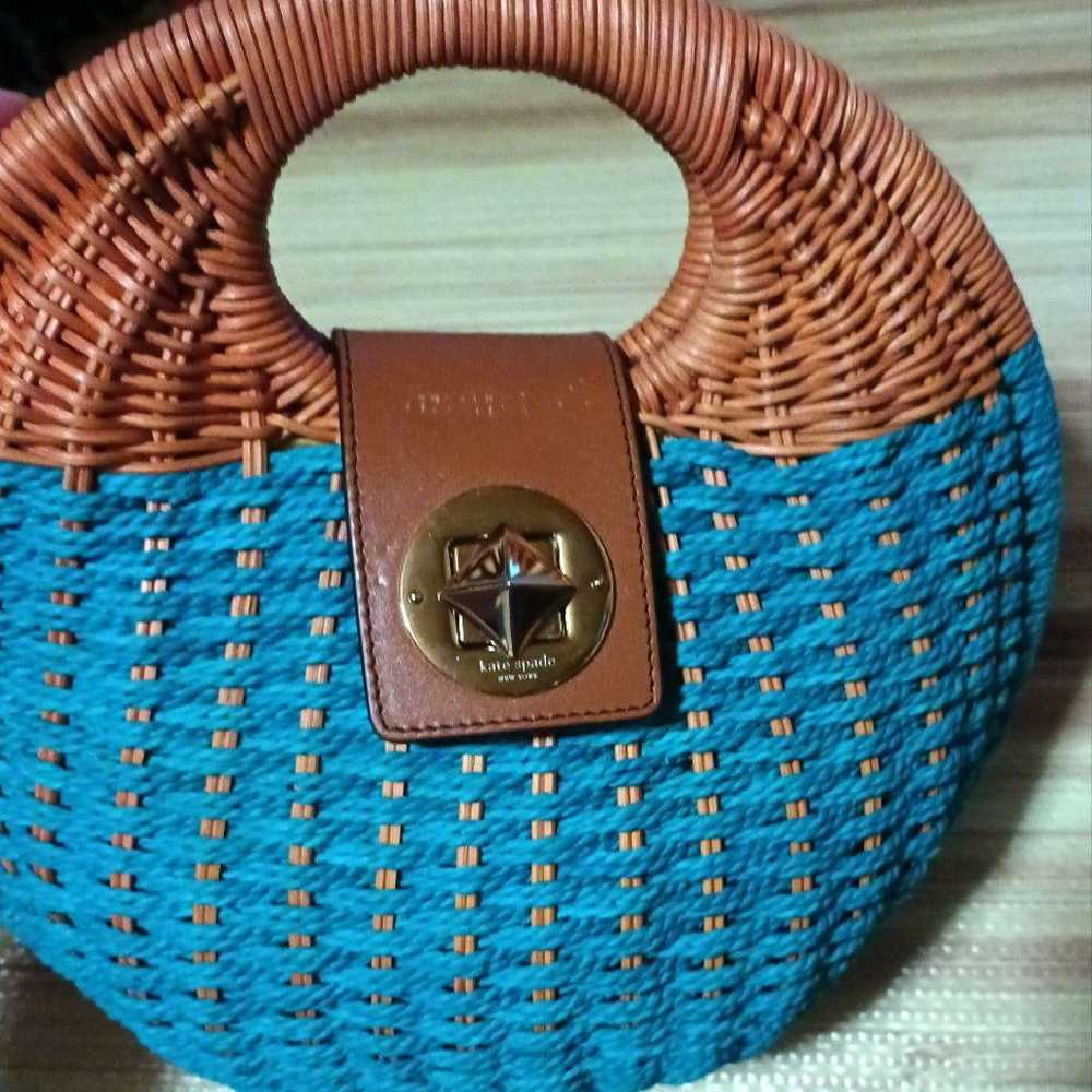 kate spade Turquoise Straw Basket Bag - image 2