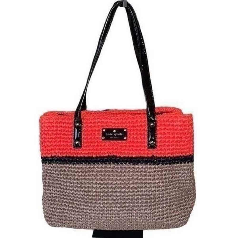 Kate Spade Black Orange Brown Straw and Patent Le… - image 2