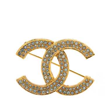 Gold Chanel Gold Plated CC Rhinestones Brooch - image 1