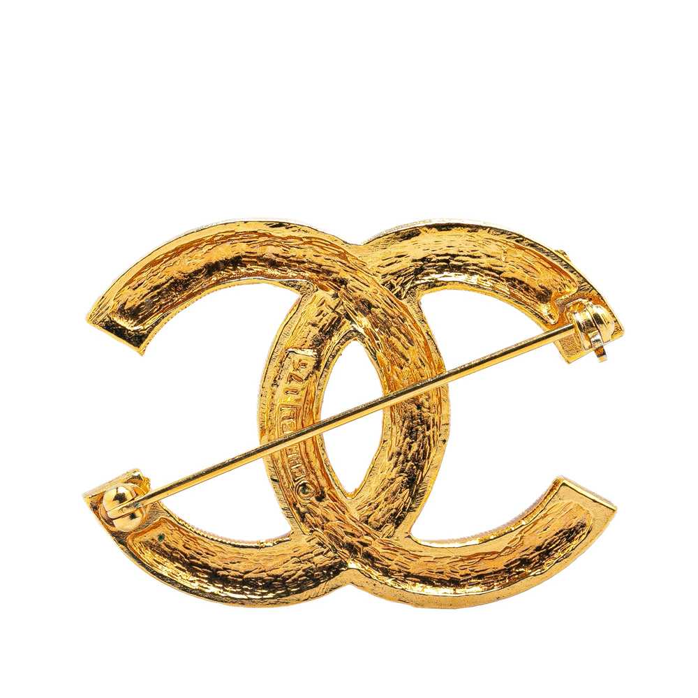 Gold Chanel Gold Plated CC Rhinestones Brooch - image 2