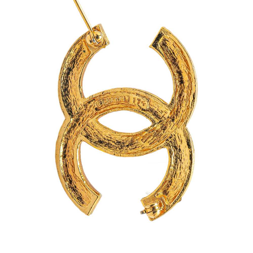 Gold Chanel Gold Plated CC Rhinestones Brooch - image 3