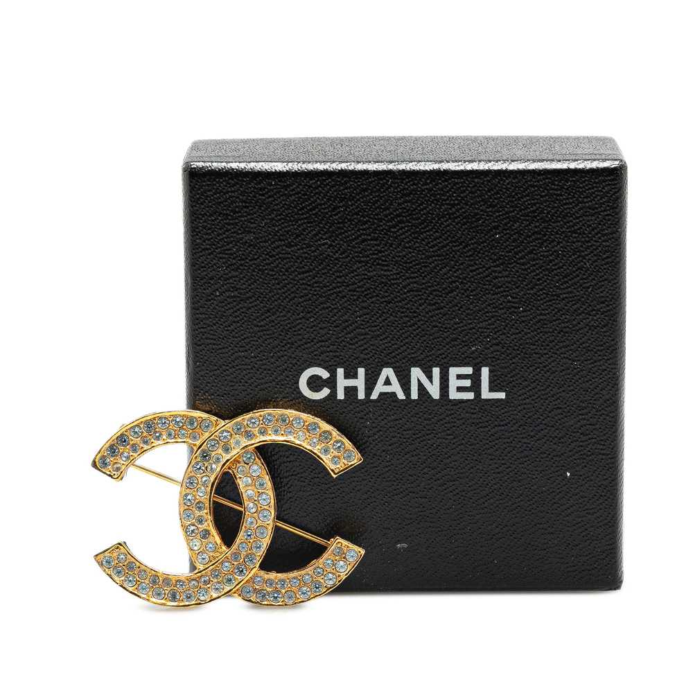 Gold Chanel Gold Plated CC Rhinestones Brooch - image 4