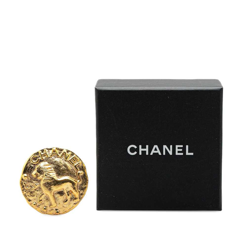 Gold Chanel Gold Plated CC Round Lion Brooch - image 4