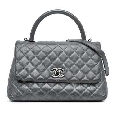 Gray Chanel Small Quilted Aged Calfskin Coco Satch