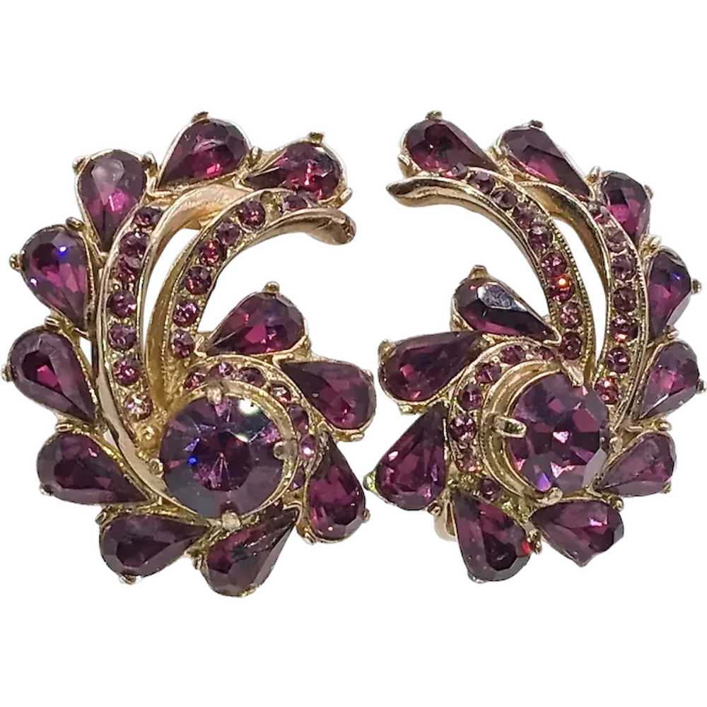 Vintage Mid Century Hollycraft Royal Purple Clip … - image 1