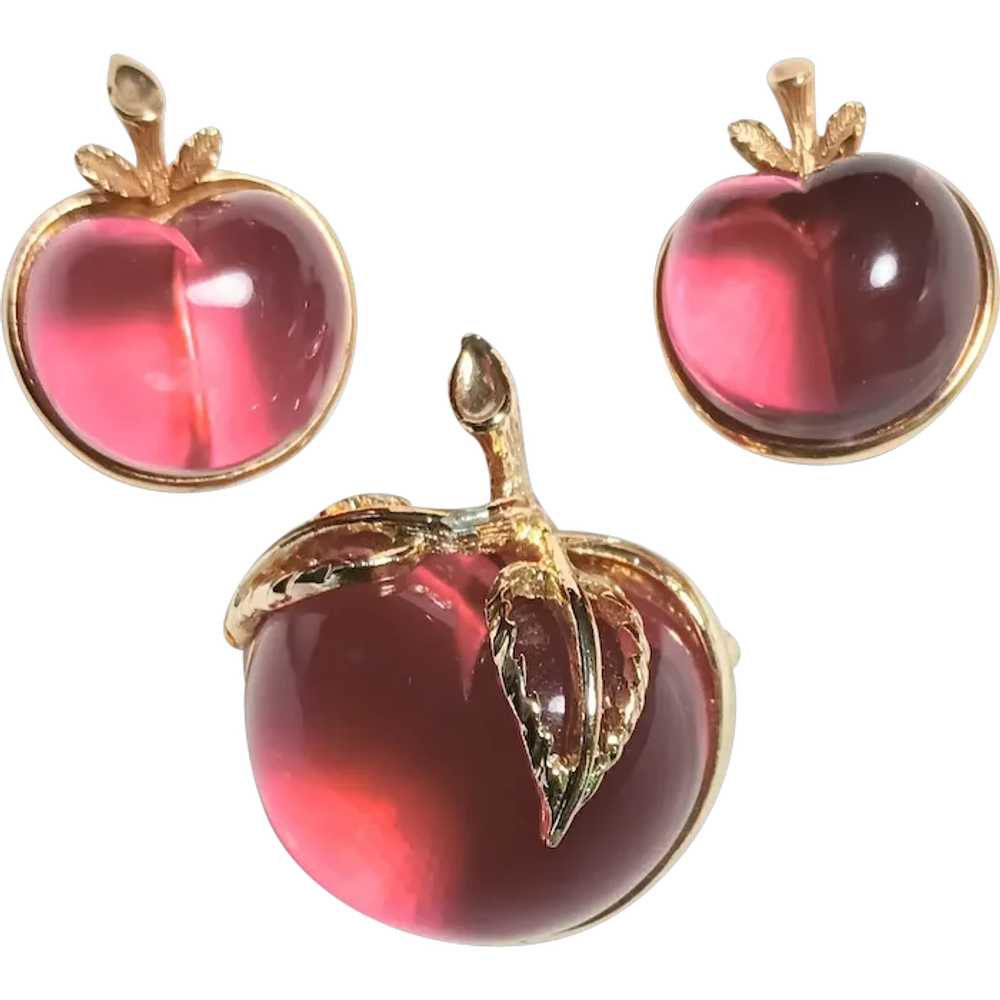 Sarah Coventry Lucite jelly apple pin clip earrin… - image 1