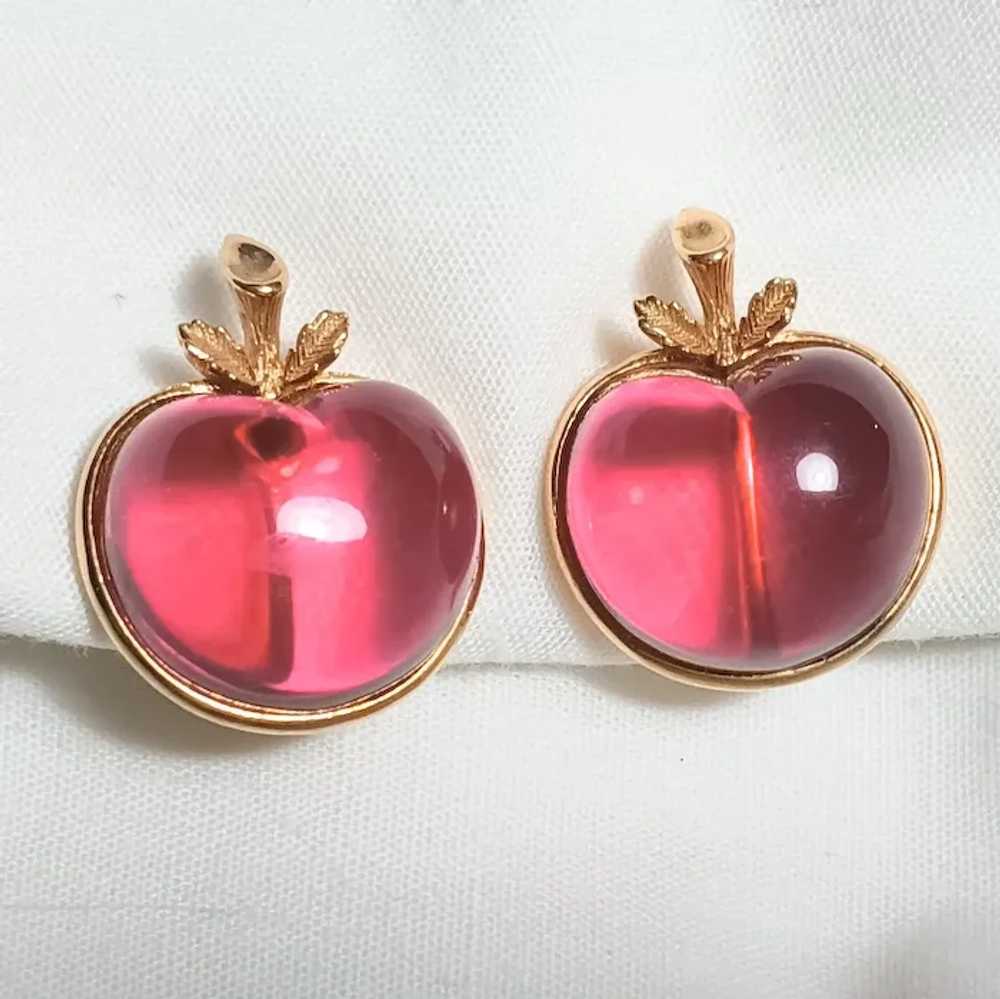 Sarah Coventry Lucite jelly apple pin clip earrin… - image 2