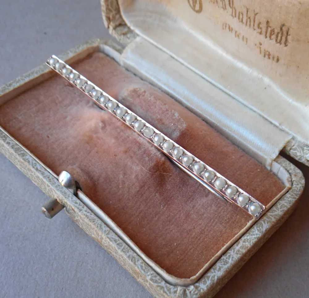 Edwardian Glass Faux Seed Pearls Narrow Bar Pin A… - image 2