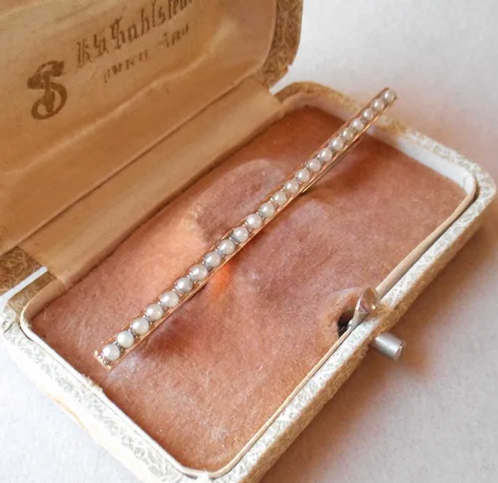 Edwardian Glass Faux Seed Pearls Narrow Bar Pin A… - image 3