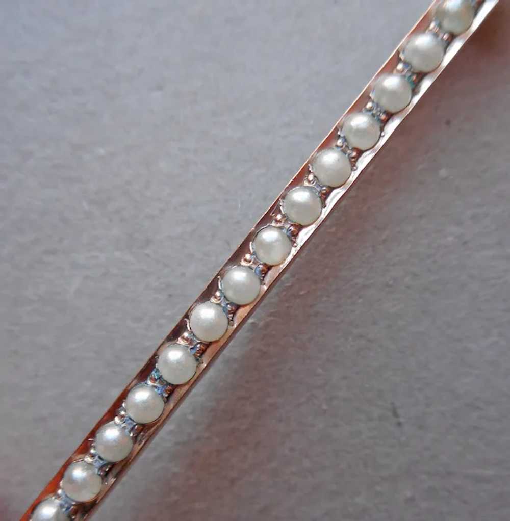 Edwardian Glass Faux Seed Pearls Narrow Bar Pin A… - image 6