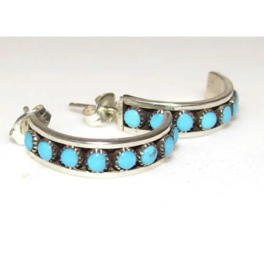 Zuni Snake Eye Turquoise Small Hoop Earrings Ster… - image 2