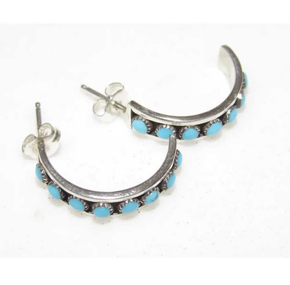 Zuni Snake Eye Turquoise Small Hoop Earrings Ster… - image 3