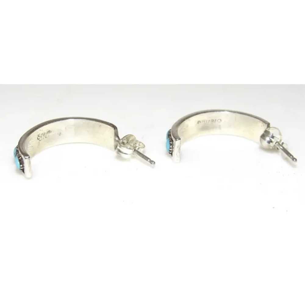 Zuni Snake Eye Turquoise Small Hoop Earrings Ster… - image 4