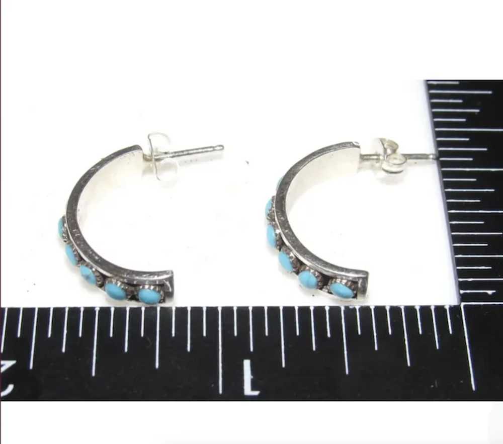 Zuni Snake Eye Turquoise Small Hoop Earrings Ster… - image 5