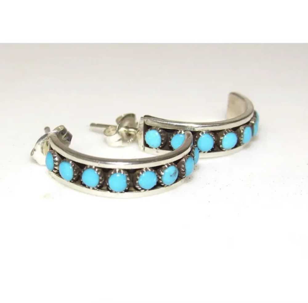 Zuni Snake Eye Turquoise Small Hoop Earrings Ster… - image 7