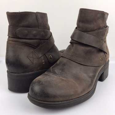 Clarks Brown Leather Ankle Boots Side Zip Block H… - image 1