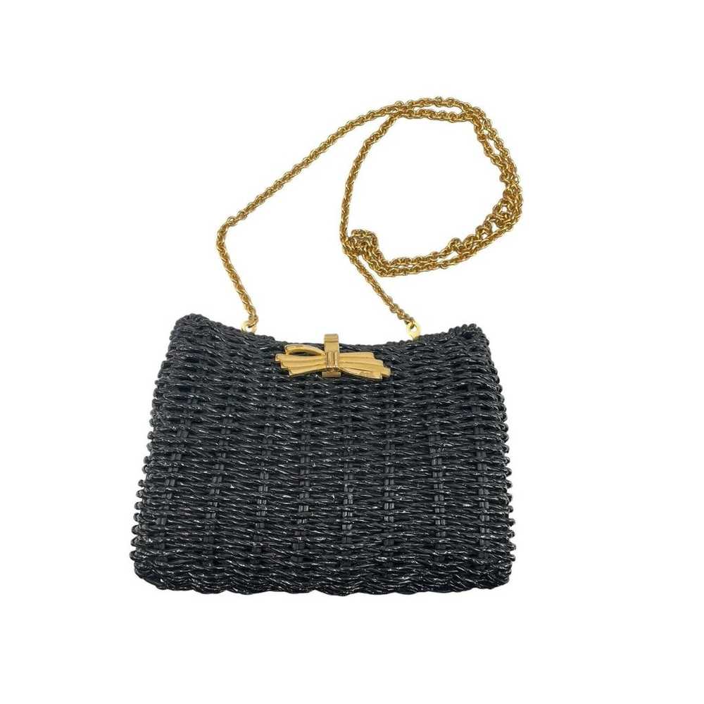 Vintage Venezia Black Wicker Shoulder Clutch Purs… - image 1