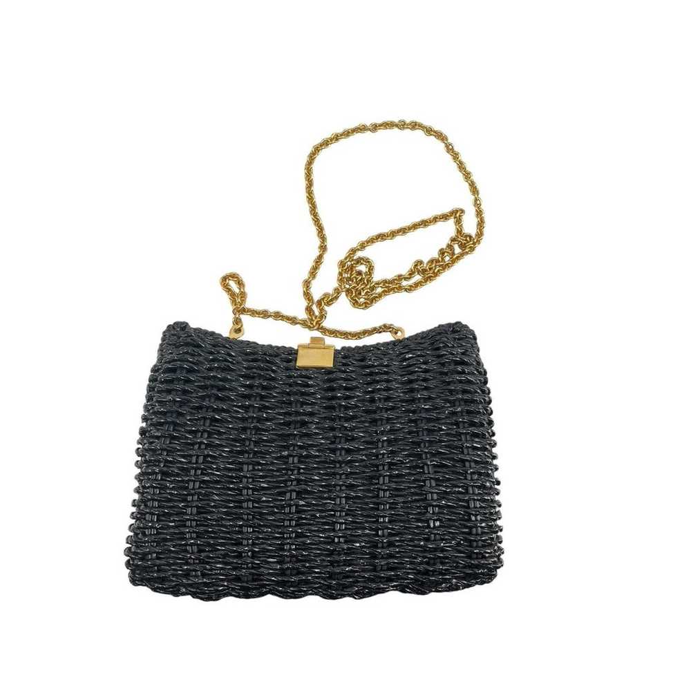 Vintage Venezia Black Wicker Shoulder Clutch Purs… - image 5