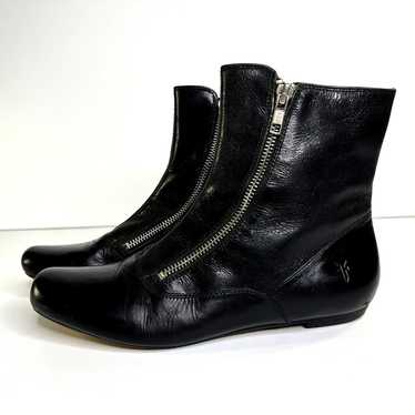 Frye Annie Glazed Leather Ankle Boots Womens 7 Bla