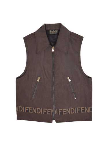 Vintage 90s Fendi Roma Brown Twill Logo Vest - image 1