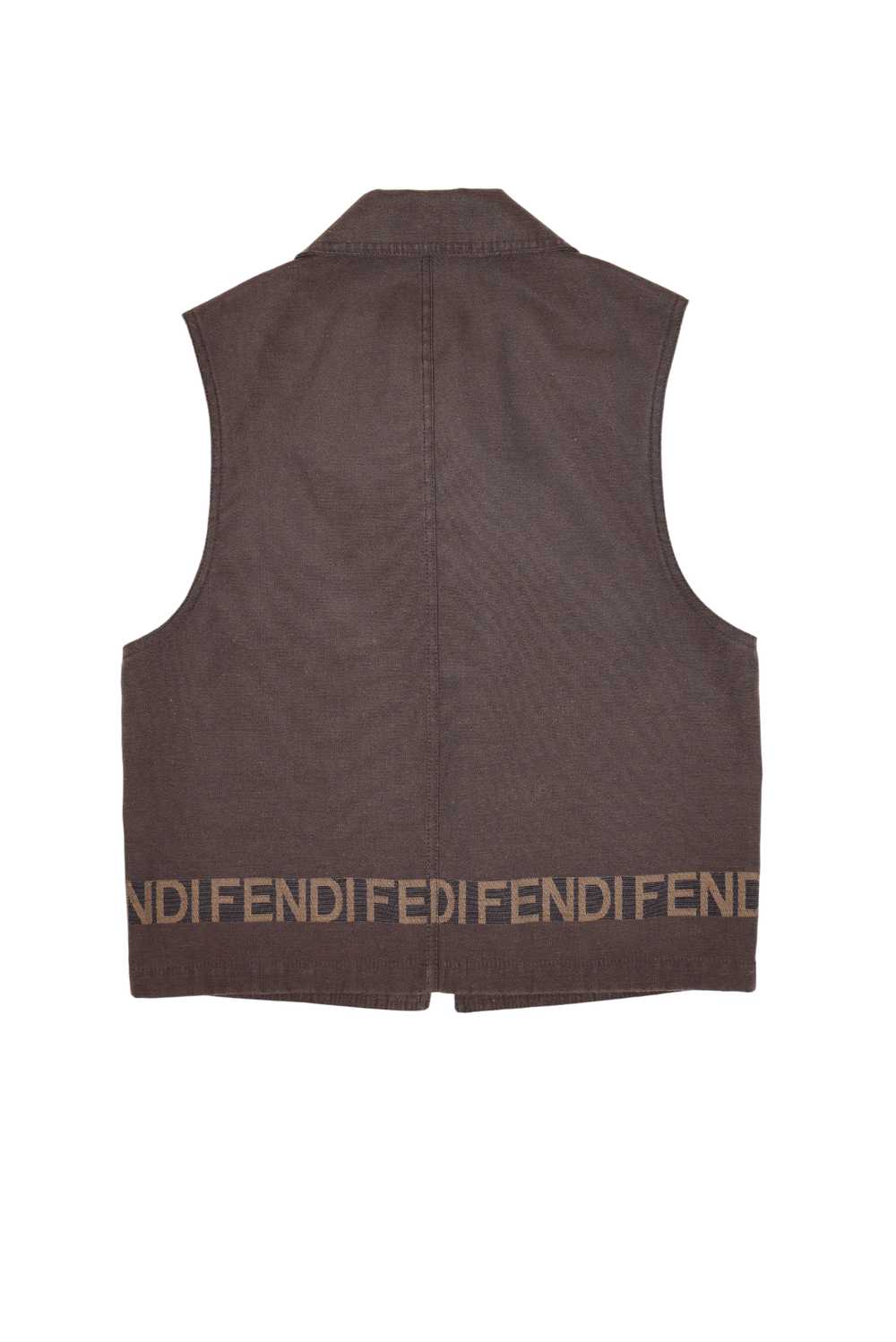 Vintage 90s Fendi Roma Brown Twill Logo Vest - image 2