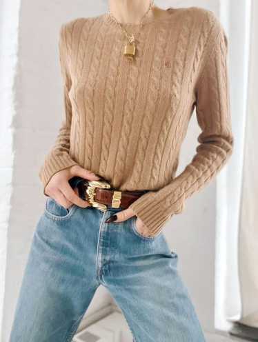 Ralph Lauren mocha cashmere cable knit sweater