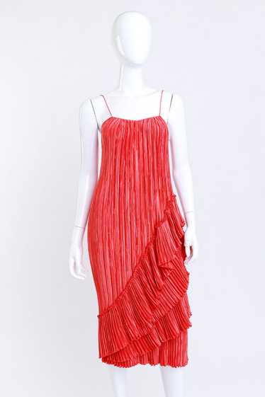 MARY MCFADDEN Pleated Asymmetric Ruffle Dress