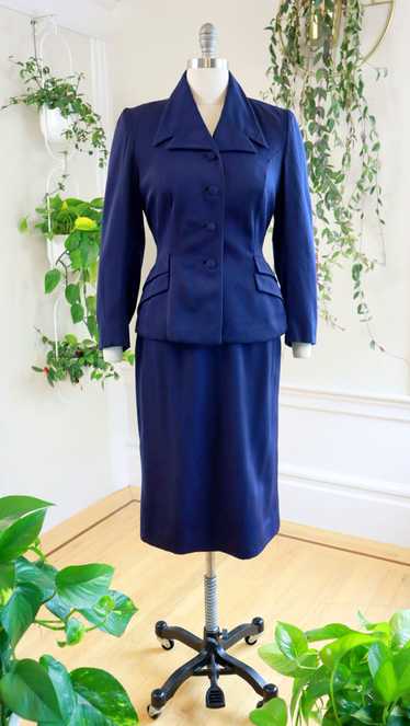 1940s Navy Wool Skirt Suit | small