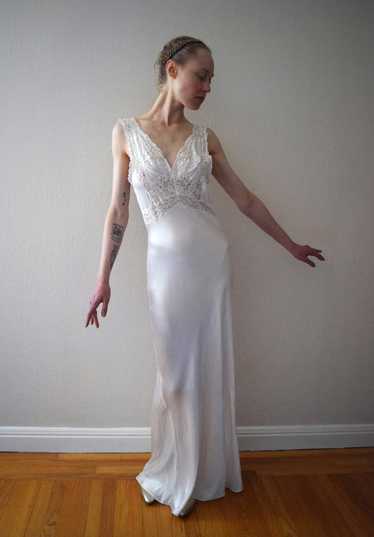 1940s satin and lace gown . vintage slip dress . s