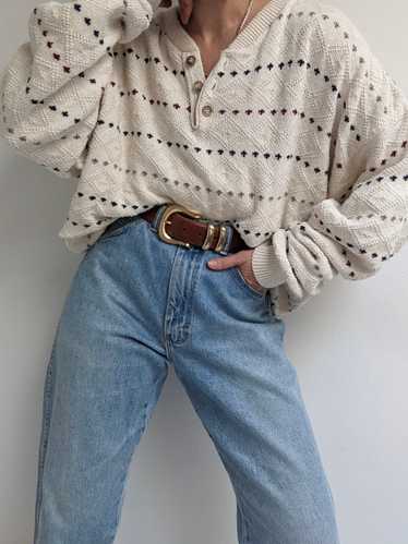 Vintage Cream Patterned Cotton Henley