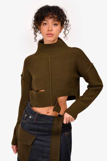 MM6 Maison Margiela Dark Green Cropped Cut Out Swe