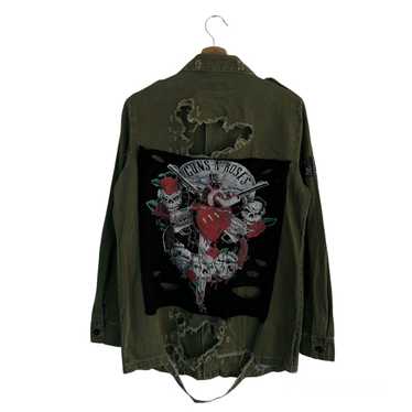 Zara Jacket Womens shops Medium Guns N Roses Green Denim Patch Distressed Shirt