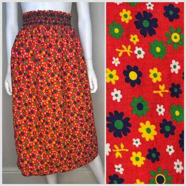 1970s Flower Power Skirt, Size XS-Small, Elastic … - image 1