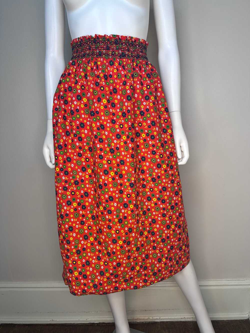 1970s Flower Power Skirt, Size XS-Small, Elastic … - image 3