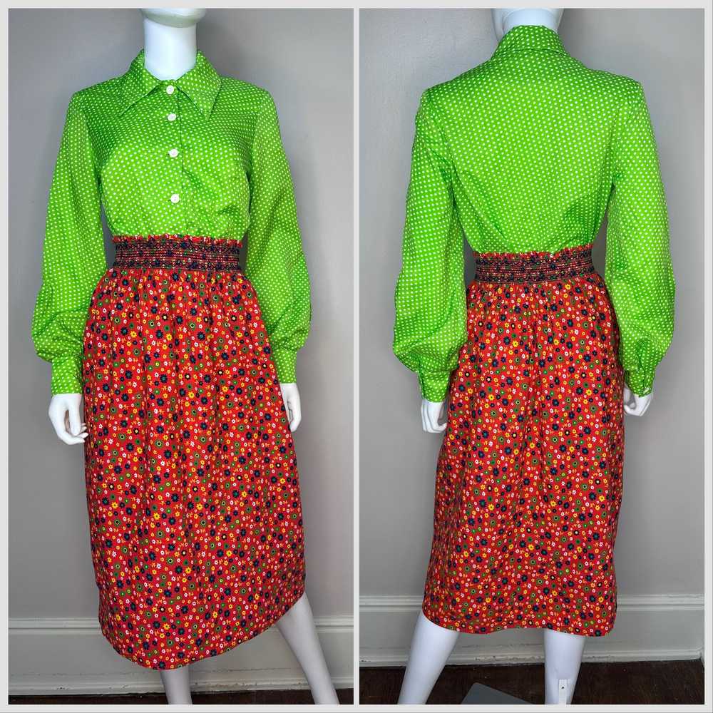 1970s Flower Power Skirt, Size XS-Small, Elastic … - image 6