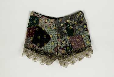 1990s Anna Sui Patchwork Gold Lace Shorts - image 1