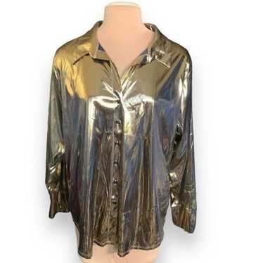 Vintage Venezia Jeans Top Gold Metallic Button-Up… - image 1