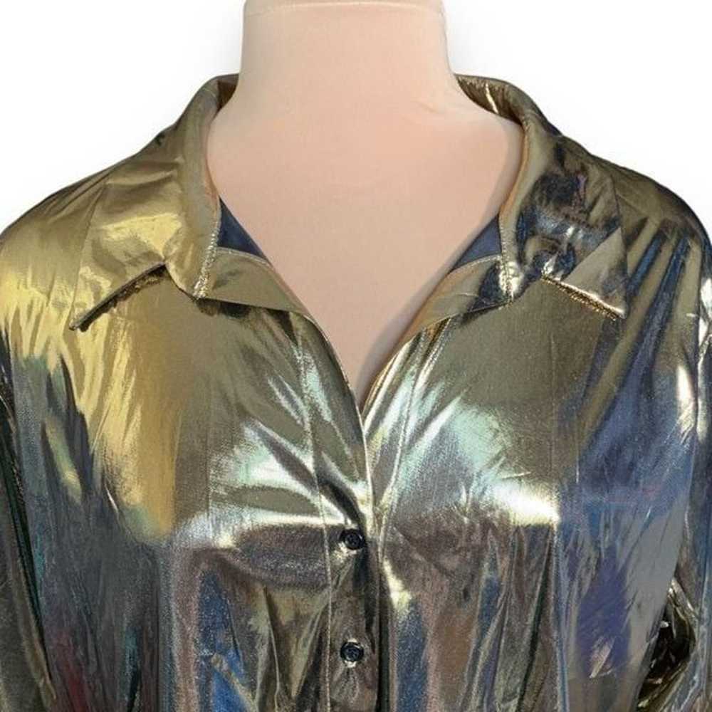 Vintage Venezia Jeans Top Gold Metallic Button-Up… - image 2