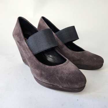 Prada Gray Suede Mary Jane Wedge Heels EU 36 6 - image 1